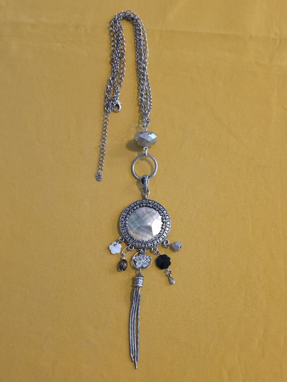 Nena Brand - Silver-Tone Abalone Style Pendant Tassel & Charm Necklace